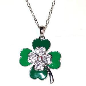 4-Leaf Crystal Center Green Clover